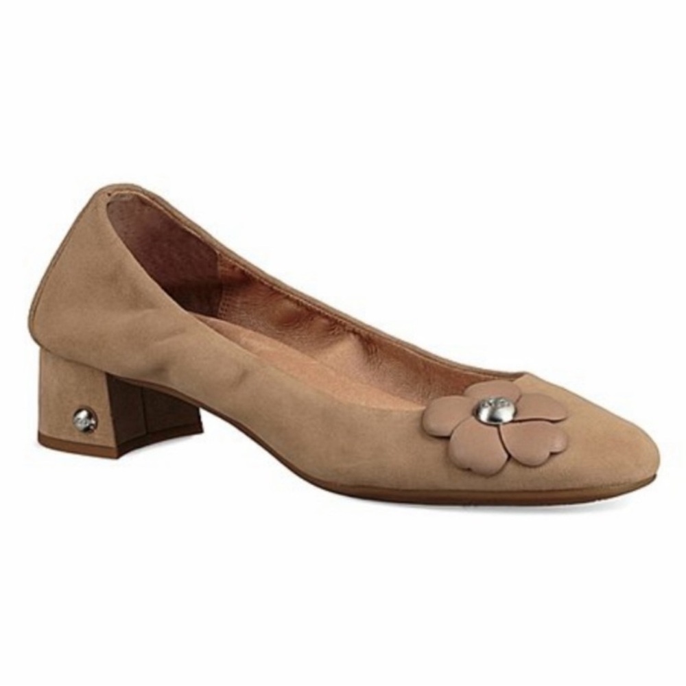UGG Suede Tideline Fleur Poppy Flower Block Heel Pump Shoes Size 7.5 1/2 Nude